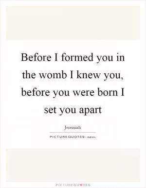 Before I formed you in the womb I knew you, before you were born I set you apart Picture Quote #1