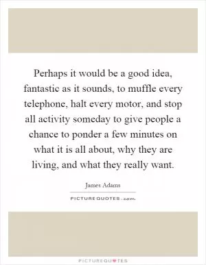 Perhaps it would be a good idea, fantastic as it sounds, to muffle every telephone, halt every motor, and stop all activity someday to give people a chance to ponder a few minutes on what it is all about, why they are living, and what they really want Picture Quote #1