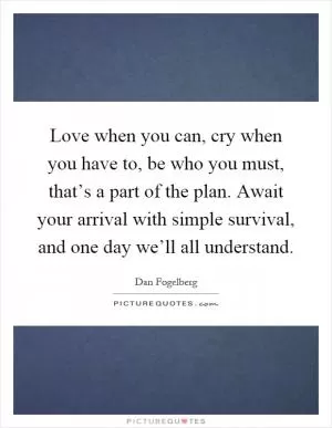 Love when you can, cry when you have to, be who you must, that’s a part of the plan. Await your arrival with simple survival, and one day we’ll all understand Picture Quote #1