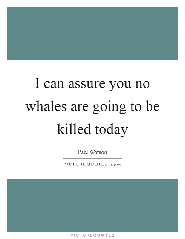 I can assure you no whales are going to be killed today Picture Quote #1