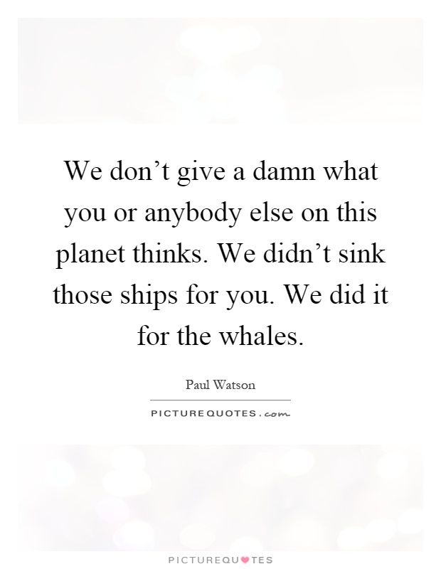 We don't give a damn what you or anybody else on this planet thinks. We didn't sink those ships for you. We did it for the whales Picture Quote #1