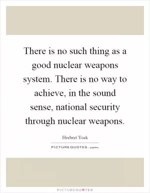 There is no such thing as a good nuclear weapons system. There is no way to achieve, in the sound sense, national security through nuclear weapons Picture Quote #1