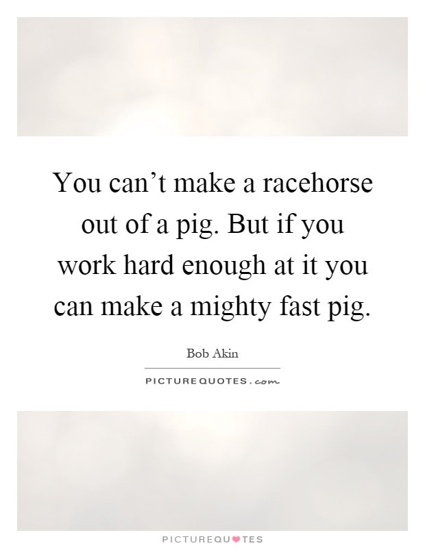 You can't make a racehorse out of a pig. But if you work hard enough at it you can make a mighty fast pig Picture Quote #1