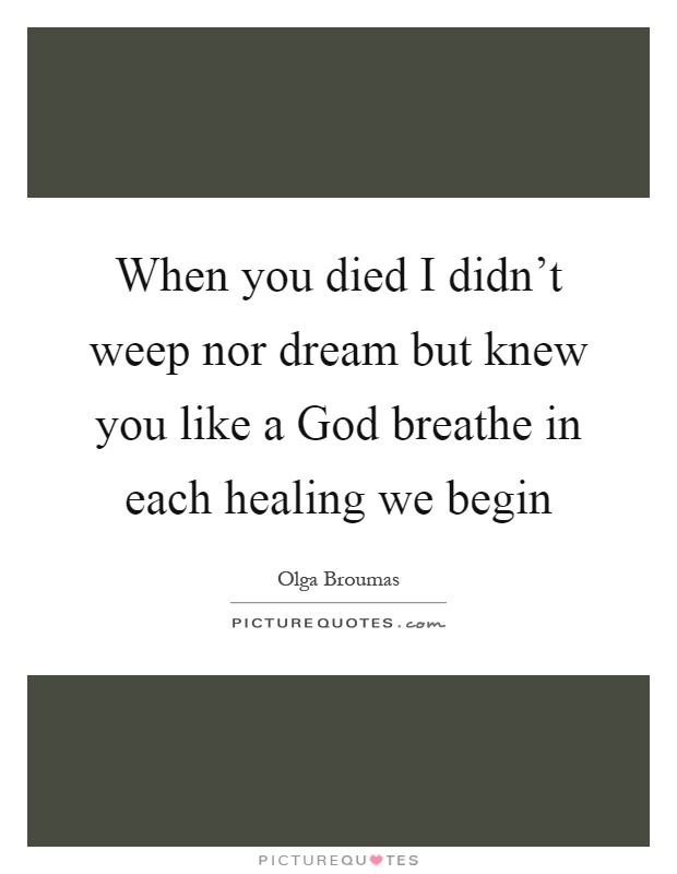 When you died I didn't weep nor dream but knew you like a God breathe in each healing we begin Picture Quote #1