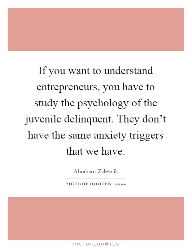 If you want to understand entrepreneurs, you have to study the psychology of the juvenile delinquent. They don't have the same anxiety triggers that we have Picture Quote #1