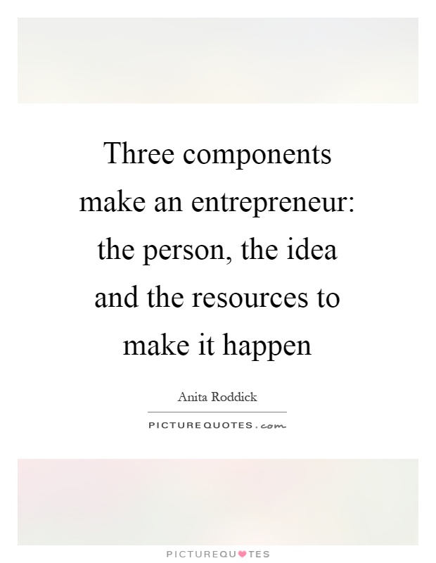 Three components make an entrepreneur: the person, the idea and the resources to make it happen Picture Quote #1