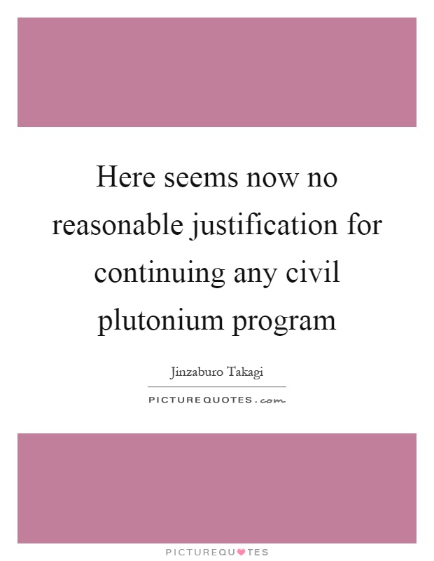 Here seems now no reasonable justification for continuing any civil plutonium program Picture Quote #1