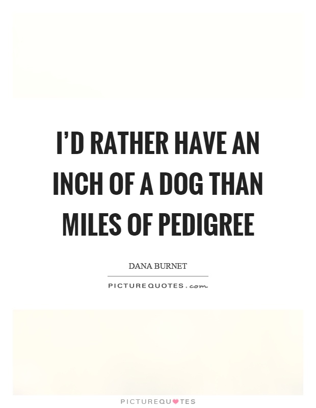 I'd rather have an inch of a dog than miles of pedigree Picture Quote #1