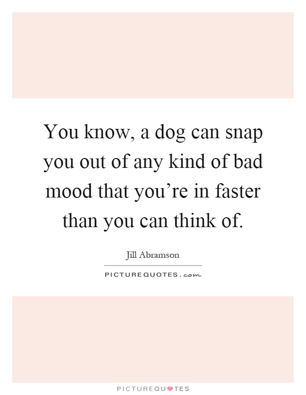 You know, a dog can snap you out of any kind of bad mood that you're in faster than you can think of Picture Quote #1