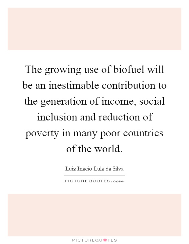 The growing use of biofuel will be an inestimable contribution to the generation of income, social inclusion and reduction of poverty in many poor countries of the world Picture Quote #1