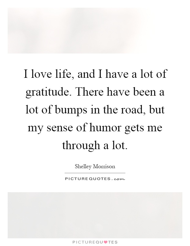 I love life, and I have a lot of gratitude. There have been a lot of bumps in the road, but my sense of humor gets me through a lot Picture Quote #1