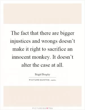 The fact that there are bigger injustices and wrongs doesn’t make it right to sacrifice an innocent monkey. It doesn’t alter the case at all Picture Quote #1