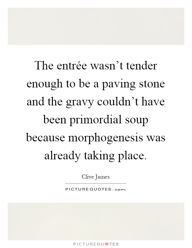 The entrée wasn't tender enough to be a paving stone and the gravy couldn't have been primordial soup because morphogenesis was already taking place Picture Quote #1