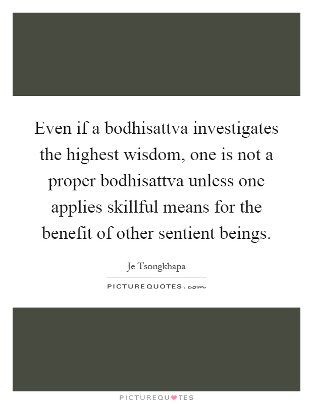 Even if a bodhisattva investigates the highest wisdom, one is not a proper bodhisattva unless one applies skillful means for the benefit of other sentient beings Picture Quote #1