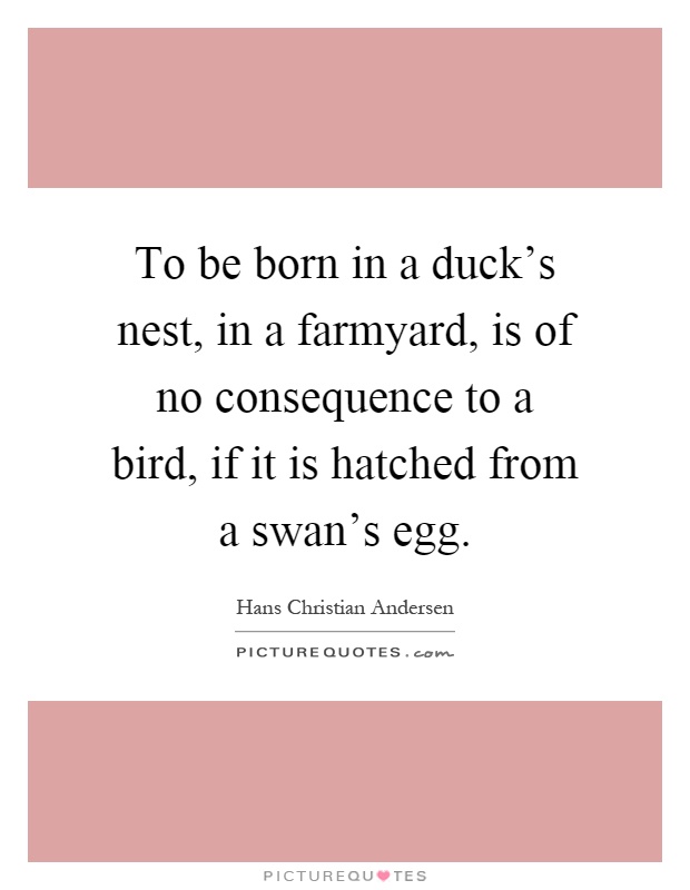 To be born in a duck's nest, in a farmyard, is of no consequence to a bird, if it is hatched from a swan's egg Picture Quote #1