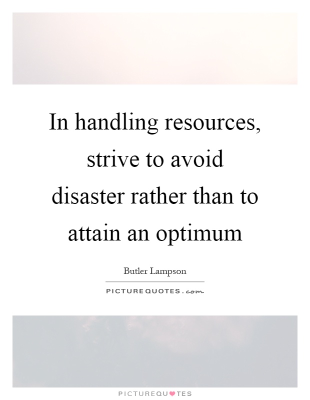 In handling resources, strive to avoid disaster rather than to attain an optimum Picture Quote #1