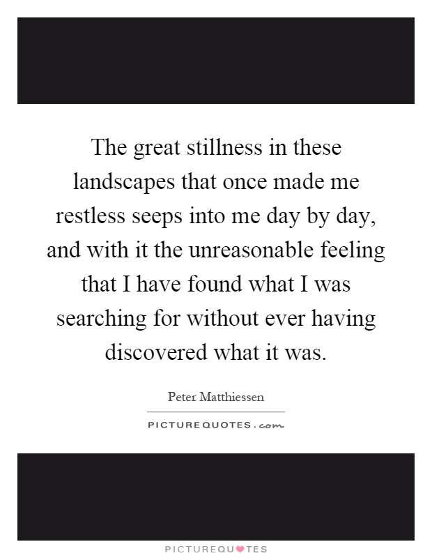 The great stillness in these landscapes that once made me restless seeps into me day by day, and with it the unreasonable feeling that I have found what I was searching for without ever having discovered what it was Picture Quote #1