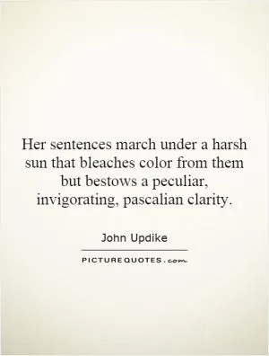Her sentences march under a harsh sun that bleaches color from them but bestows a peculiar, invigorating, pascalian clarity Picture Quote #1