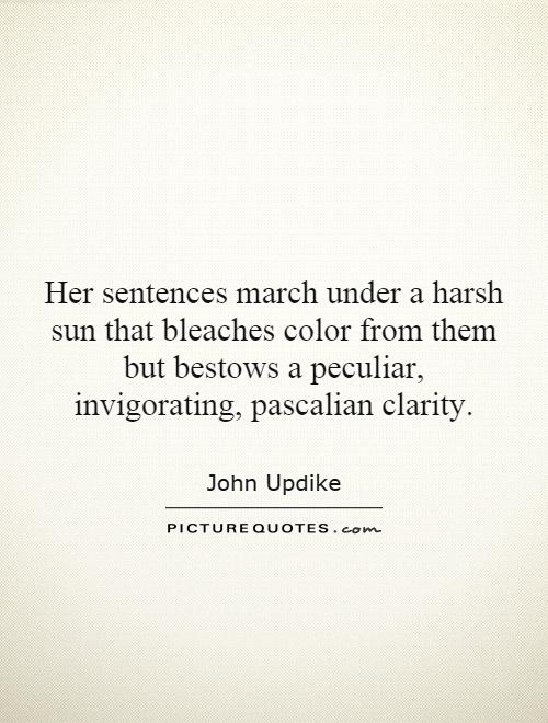 Her sentences march under a harsh sun that bleaches color from them but bestows a peculiar, invigorating, pascalian clarity Picture Quote #1