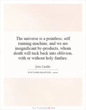 The universe is a pointless, self running machine, and we are insignificant by-products, whom death will tuck back into oblivion, with or without holy fanfare Picture Quote #1