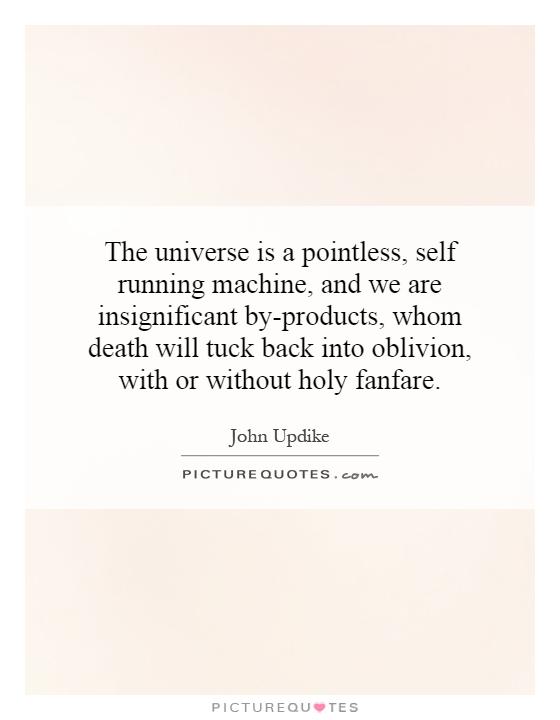 The universe is a pointless, self running machine, and we are insignificant by-products, whom death will tuck back into oblivion, with or without holy fanfare Picture Quote #1