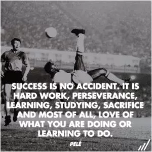 Success is no accident. It is hard work, perseverance, learning, studying, sacrifice and most of all, love of what you are doing or learning to do Picture Quote #1