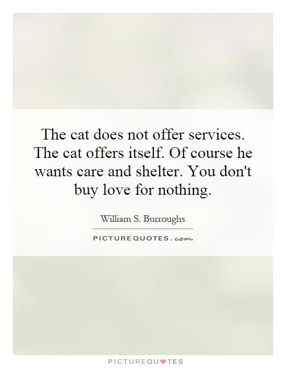 The cat does not offer services. The cat offers itself. Of course he wants care and shelter. You don't buy love for nothing Picture Quote #1