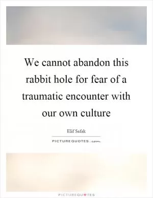 We cannot abandon this rabbit hole for fear of a traumatic encounter with our own culture Picture Quote #1