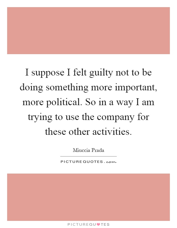 I suppose I felt guilty not to be doing something more important, more political. So in a way I am trying to use the company for these other activities Picture Quote #1