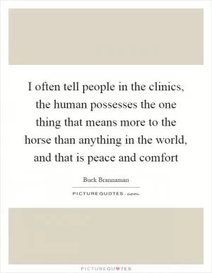 I often tell people in the clinics, the human possesses the one thing that means more to the horse than anything in the world, and that is peace and comfort Picture Quote #1