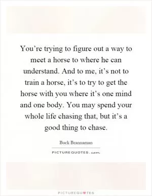 You’re trying to figure out a way to meet a horse to where he can understand. And to me, it’s not to train a horse, it’s to try to get the horse with you where it’s one mind and one body. You may spend your whole life chasing that, but it’s a good thing to chase Picture Quote #1