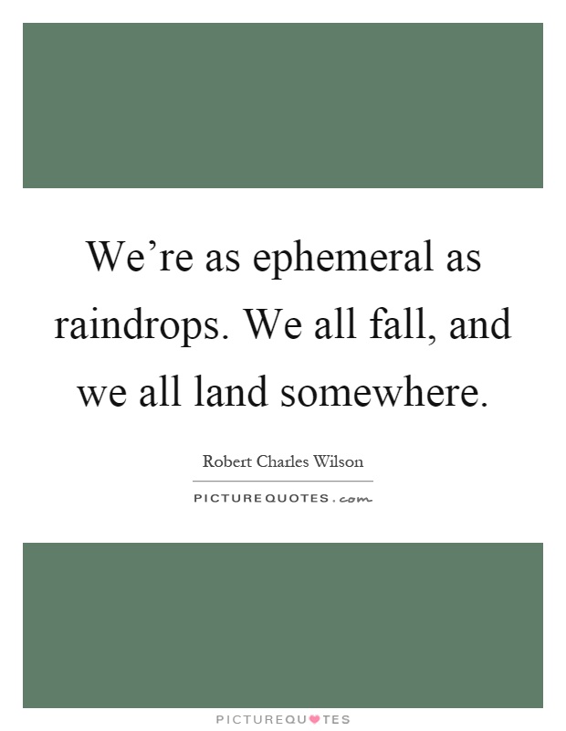 We're as ephemeral as raindrops. We all fall, and we all land somewhere Picture Quote #1