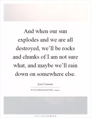 And when our sun explodes and we are all destroyed, we’ll be rocks and chunks of I am not sure what, and maybe we’ll rain down on somewhere else Picture Quote #1
