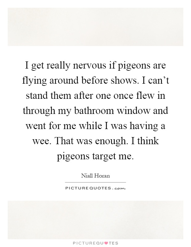 I get really nervous if pigeons are flying around before shows. I can't stand them after one once flew in through my bathroom window and went for me while I was having a wee. That was enough. I think pigeons target me Picture Quote #1