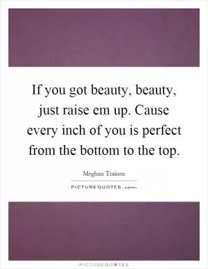If you got beauty, beauty, just raise em up. Cause every inch of you is perfect from the bottom to the top Picture Quote #1