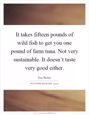 It takes fifteen pounds of wild fish to get you one pound of farm tuna. Not very sustainable. It doesn’t taste very good either Picture Quote #1
