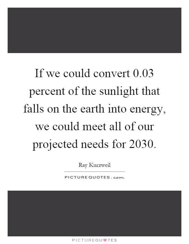 If we could convert 0.03 percent of the sunlight that falls on the earth into energy, we could meet all of our projected needs for 2030 Picture Quote #1