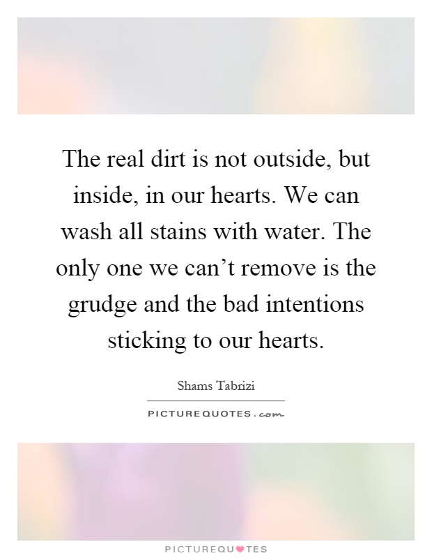 The real dirt is not outside, but inside, in our hearts. We can wash all stains with water. The only one we can't remove is the grudge and the bad intentions sticking to our hearts Picture Quote #1