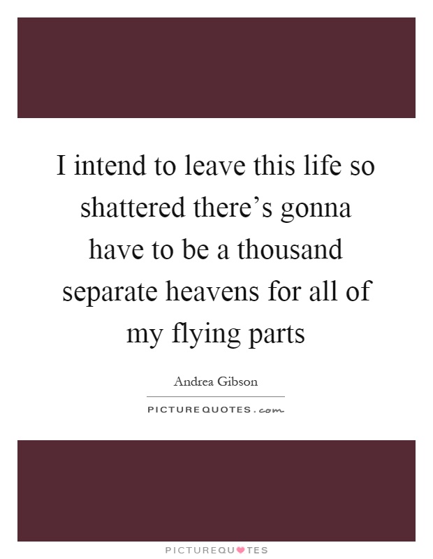 I intend to leave this life so shattered there's gonna have to be a thousand separate heavens for all of my flying parts Picture Quote #1