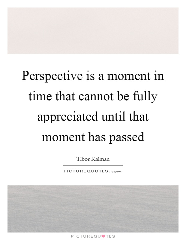 Perspective is a moment in time that cannot be fully appreciated until that moment has passed Picture Quote #1