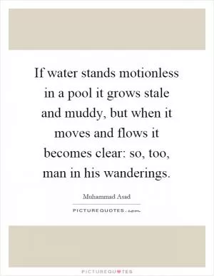If water stands motionless in a pool it grows stale and muddy, but when it moves and flows it becomes clear: so, too, man in his wanderings Picture Quote #1
