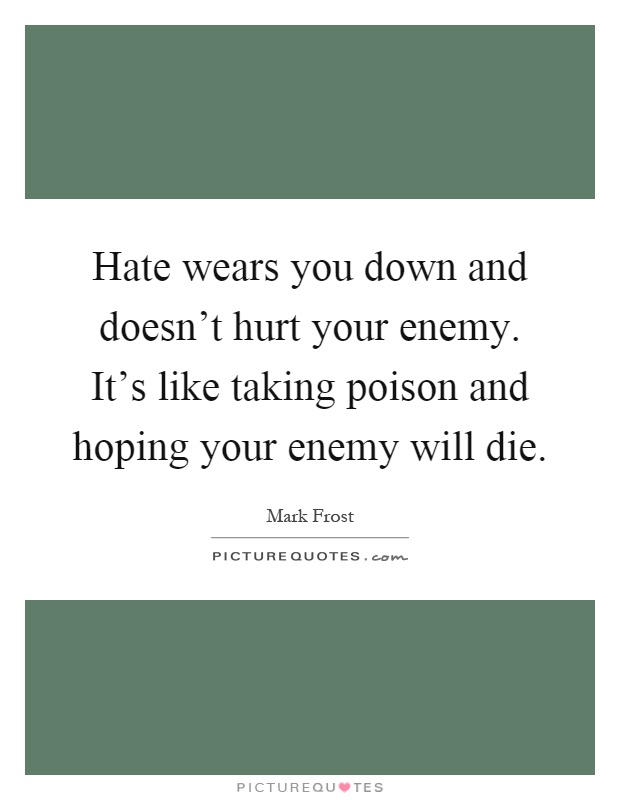 Hate wears you down and doesn't hurt your enemy. It's like taking poison and hoping your enemy will die Picture Quote #1