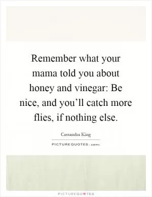 Remember what your mama told you about honey and vinegar: Be nice, and you’ll catch more flies, if nothing else Picture Quote #1