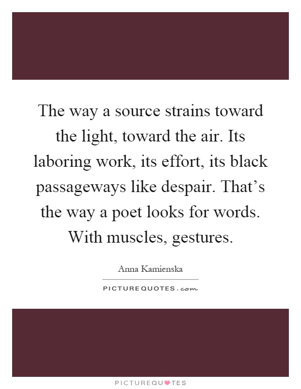 The way a source strains toward the light, toward the air. Its laboring work, its effort, its black passageways like despair. That's the way a poet looks for words. With muscles, gestures Picture Quote #1