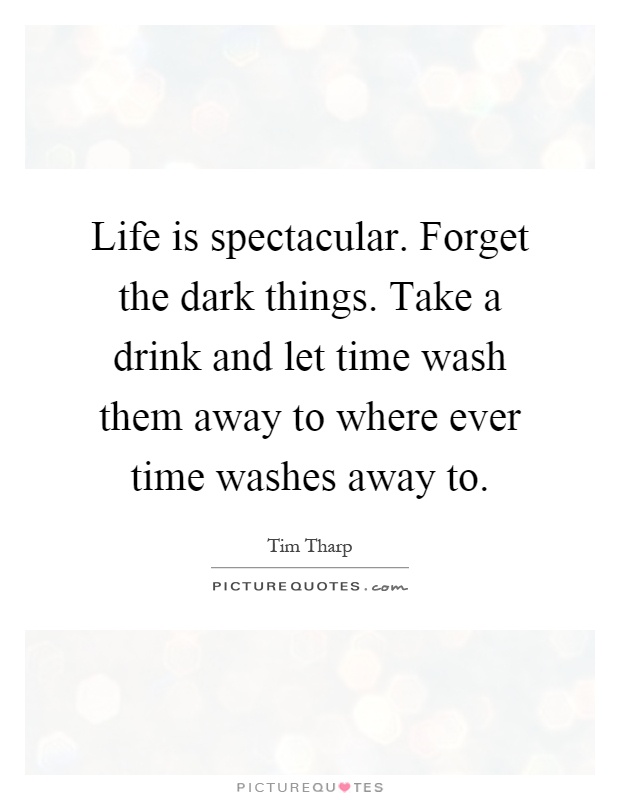 Life is spectacular. Forget the dark things. Take a drink and let time wash them away to where ever time washes away to Picture Quote #1