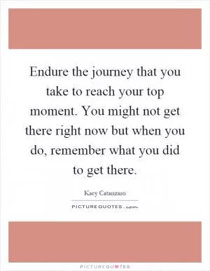 Endure the journey that you take to reach your top moment. You might not get there right now but when you do, remember what you did to get there Picture Quote #1