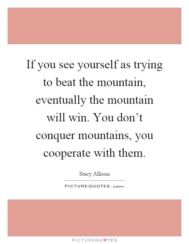 If you see yourself as trying to beat the mountain, eventually the mountain will win. You don't conquer mountains, you cooperate with them Picture Quote #1