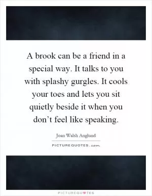 A brook can be a friend in a special way. It talks to you with splashy gurgles. It cools your toes and lets you sit quietly beside it when you don’t feel like speaking Picture Quote #1