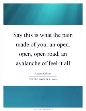 Say this is what the pain made of you: an open, open, open road, an avalanche of feel it all Picture Quote #1