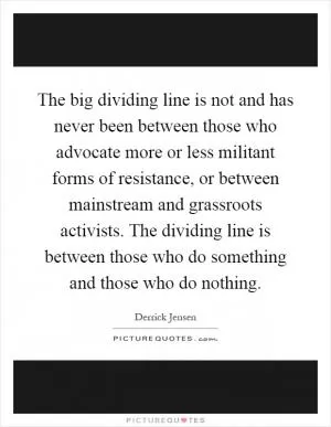 The big dividing line is not and has never been between those who advocate more or less militant forms of resistance, or between mainstream and grassroots activists. The dividing line is between those who do something and those who do nothing Picture Quote #1